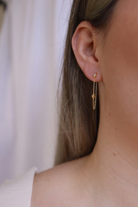 Round Stone Chain Studs - Gold