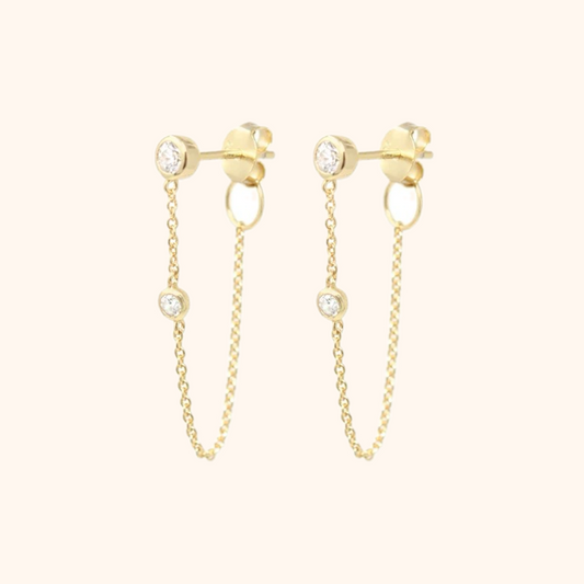Round Stone Chain Studs -  Gold